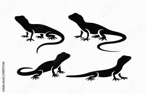 Lizard silhouette EPS vector animal art illustration template on a white background