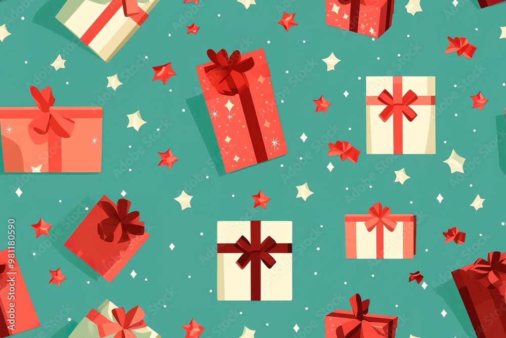 Obraz premium Christmas Seamless Pattern. Coniferous branches, cones, red artificial berries, thuja branches. Pattern for wrapping paper, greeting cards, invitations, fabric, prints.