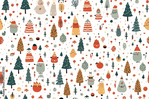 Wallpaper Mural Christmas Seamless Pattern. Coniferous branches, cones, red artificial berries, thuja branches. Pattern for wrapping paper, greeting cards, invitations, fabric, prints. Torontodigital.ca