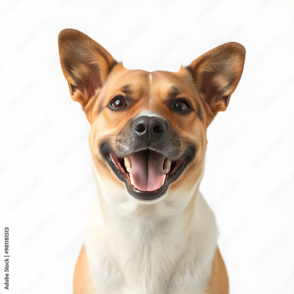 Portrait of a happy dog on a white background. The dog is smiling. Portrait of a happy dog on a white background. The dog is smiling.