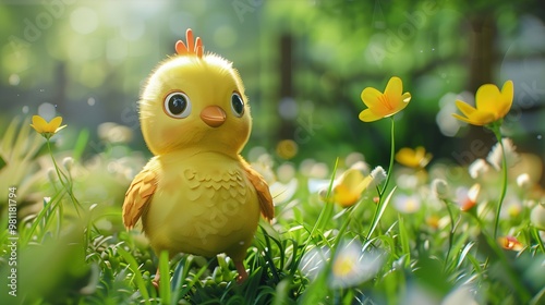 Meet the lovable 3d cartoon chicken spreading joy and whimsy in the animated garden world photo