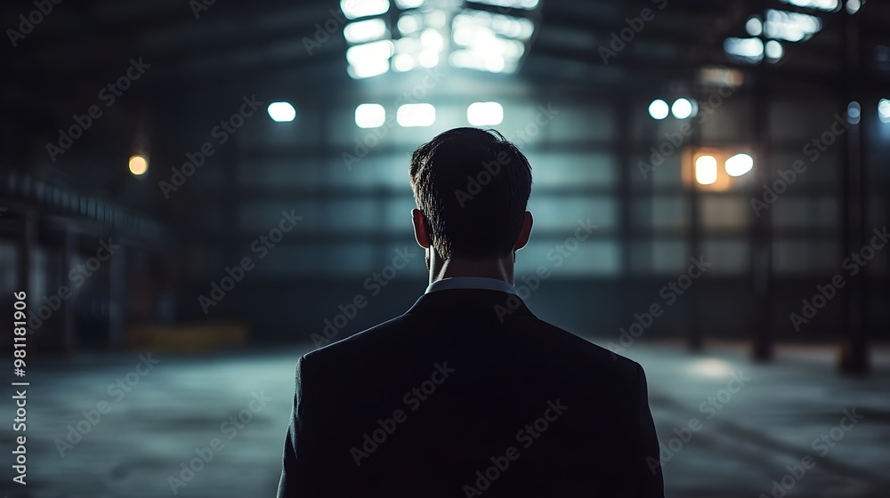 Solitary Silhouette in Industrial Warehouse Solitary Silhouette in Industrial Warehouse