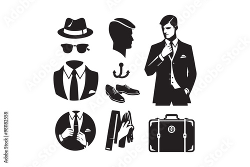 retro vintage stylish man clip art vector silhouette illustration isolated in white background