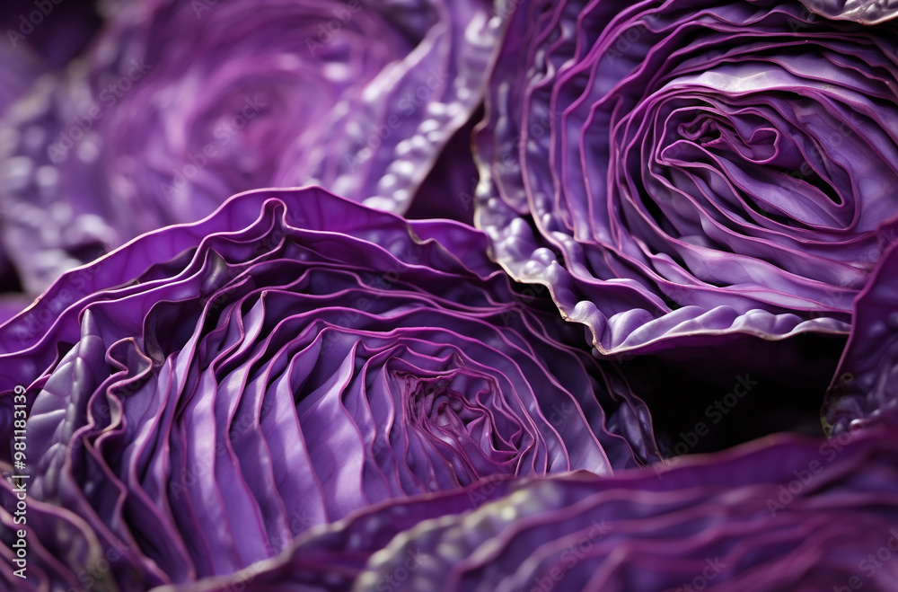 Fototapeta premium Close-up of the cross-section texture and pattern of purple cabbage