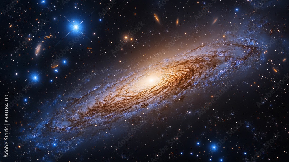 A Spiral Galaxy with Stars and Dust in a Deep Space Background A Spiral Galaxy with Stars and Dust in a Deep Space Background