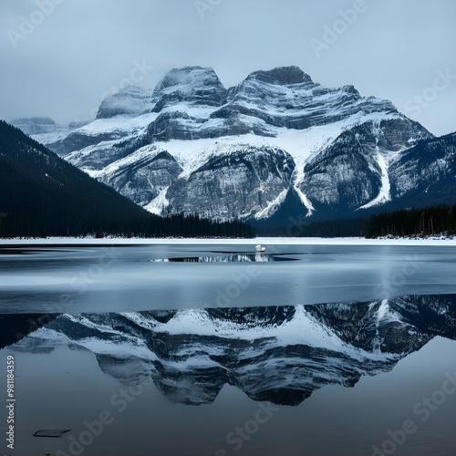 snow mountain and freeez lake in winter photo