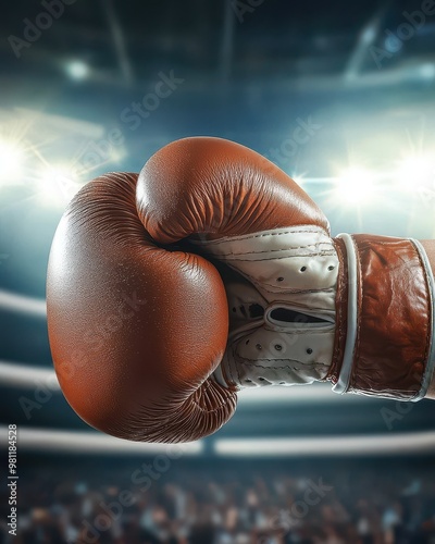 Close-up of a boxing glove in a competitive ring, highlighting the craftsmanship and intensity of the sport. photo