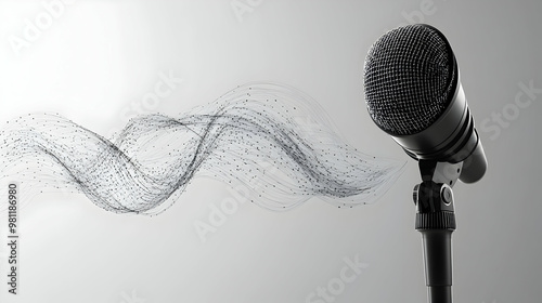 3D Soaring Microphone with Orbiting Sound Waves Representing Policy Concepts - Medium Shot Isolated on White Background for Effective Visual Communication