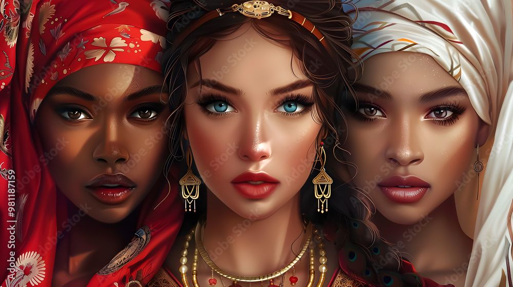 Obraz premium Different ethnicity women - Caucasian, African, Asian