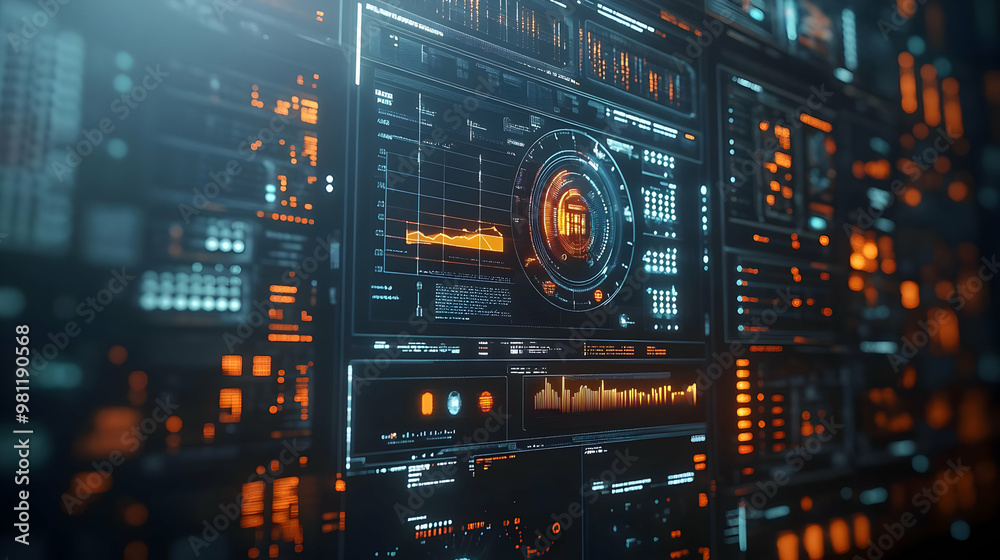 Fototapeta premium 3D Predictive Algorithm Visualized: Close-Up of Computer Screen Processing Real-Time Election Data with Complex Calculations - Isolated on White Background