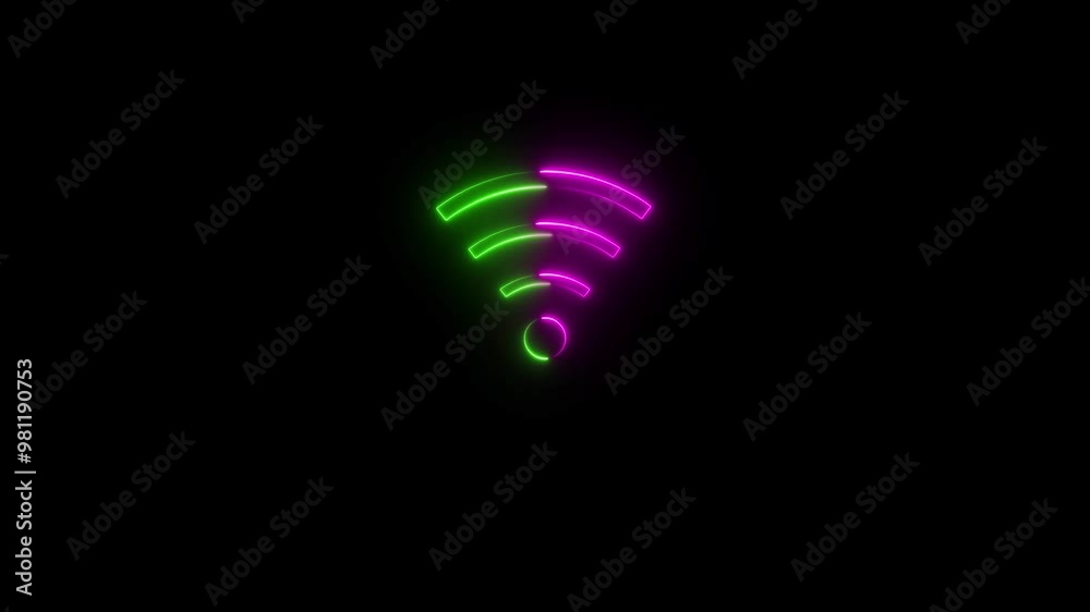 Glowing Neon Line Wi-Fi Wireless Internet Network Symbol Icon. Digital Futuristic Networking Technology Innovation Concept -4K Video.