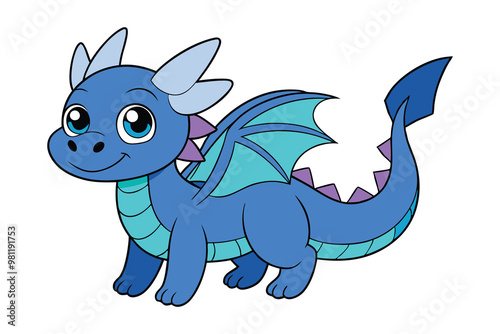 Friendly Dragon with Sparkling Tail, Cute Dragon Illustration, Whimsical Dragon Design photo