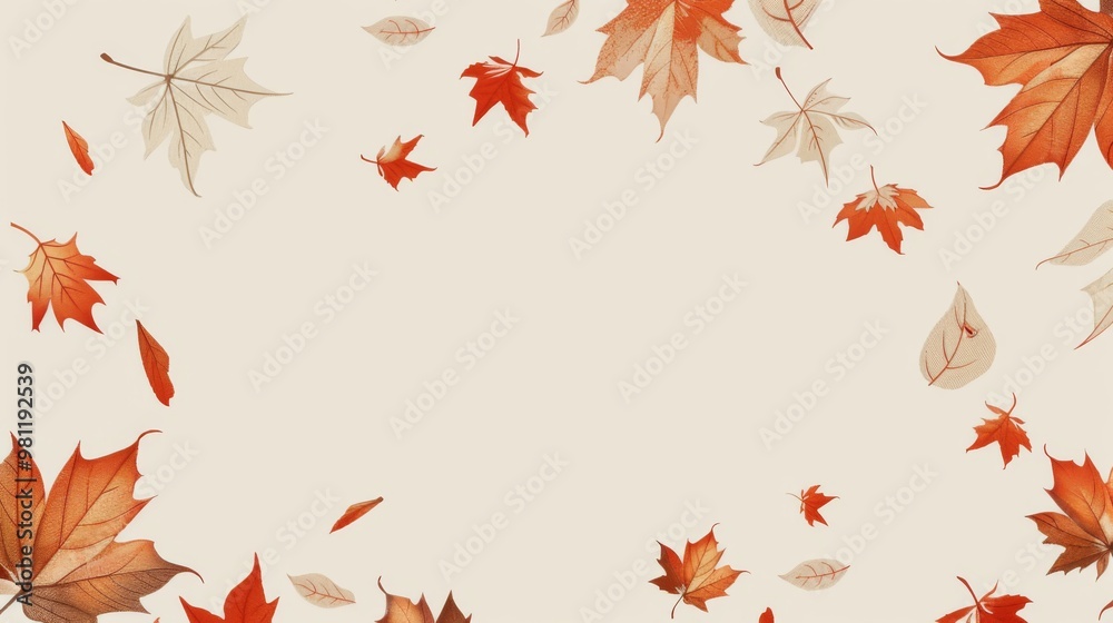 custom made wallpaper toronto digital autumn leaves pattern in light beige and dark amber on a white background