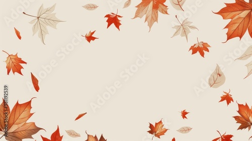 Wallpaper Mural  autumn leaves pattern in light beige and dark amber on a white background Torontodigital.ca