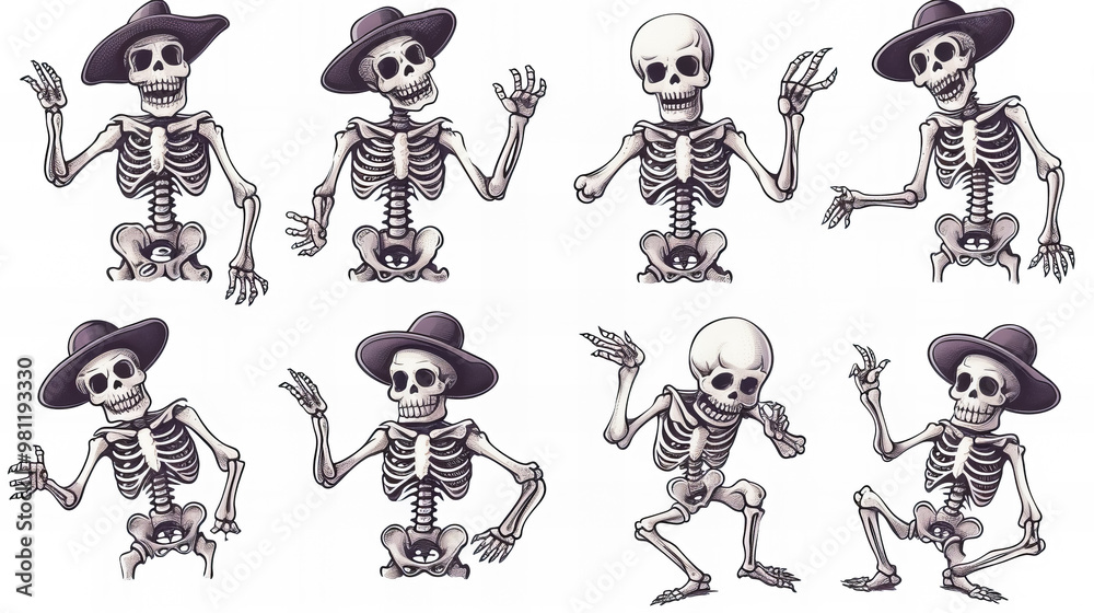Naklejka premium funny comic skeleton stickers collection