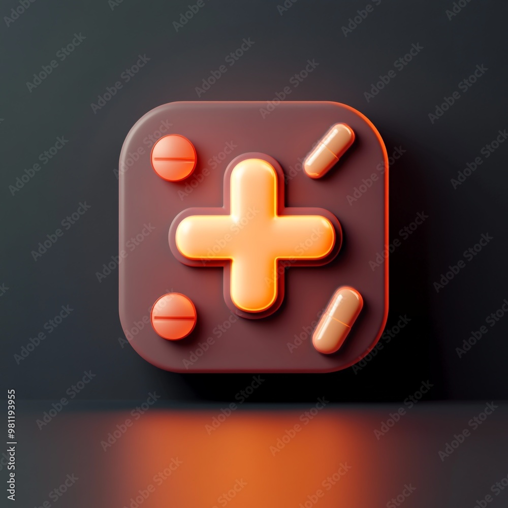 Fototapeta premium 3D Pharmacy Sign Icon: Drugstore Location Symbol Illustration Logo