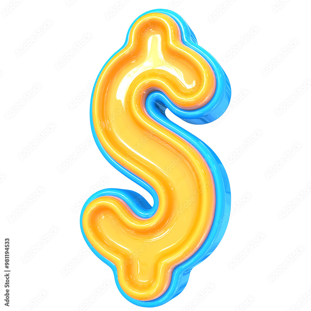 Blue With Yellow Dollar 3D Rendering Blue With Yellow Dollar 3D Rendering