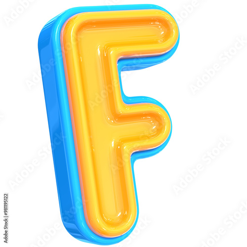 Blue With Yellow Font F 3D Render