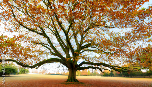 Autumn breeze and golden leaves of wutong tree photo