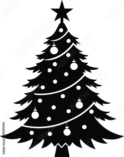 A silhouette of a christmas tree vector art for a home decoration illustration design on a white background.