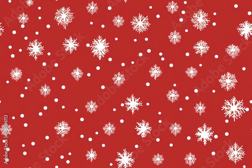 Christmas tree pattern, seamless background for wrapping paper, hand drawn spruces and snowflakes on red.