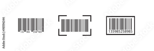 Barcode scanner icon vector icon set in black color. Suitable for apps and website UI designs. Barcode, QR code, identification tracking code . Serial number, product ID with digital information. 