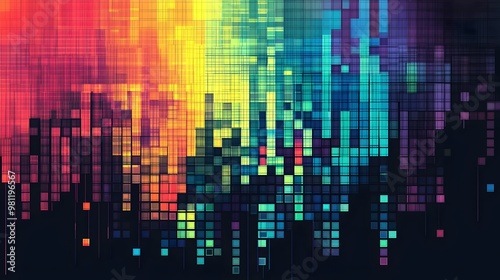 Wallpaper Mural Vibrant Digital Landscape of Multicolored Pixels and Geometric Lights Torontodigital.ca