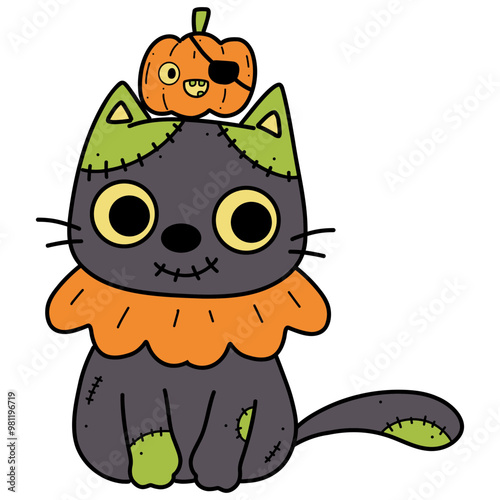 Cute cartoon cat ghost zombie illustration for Halloween party decoration 