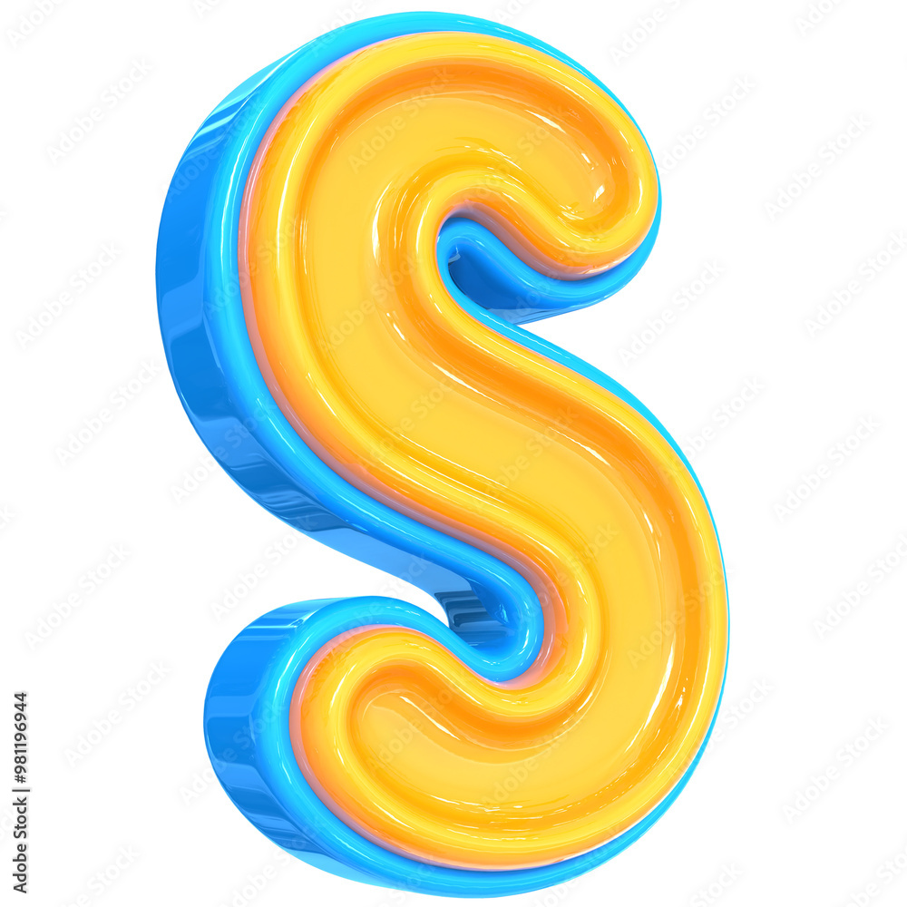 Blue With Yellow Font S 3D Render Blue With Yellow Font S 3D Render