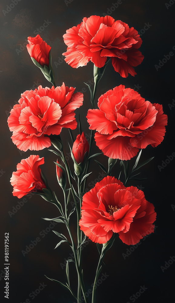 Obraz premium Bold red poppy flowers against a dark blue background in an artistic arrangement
