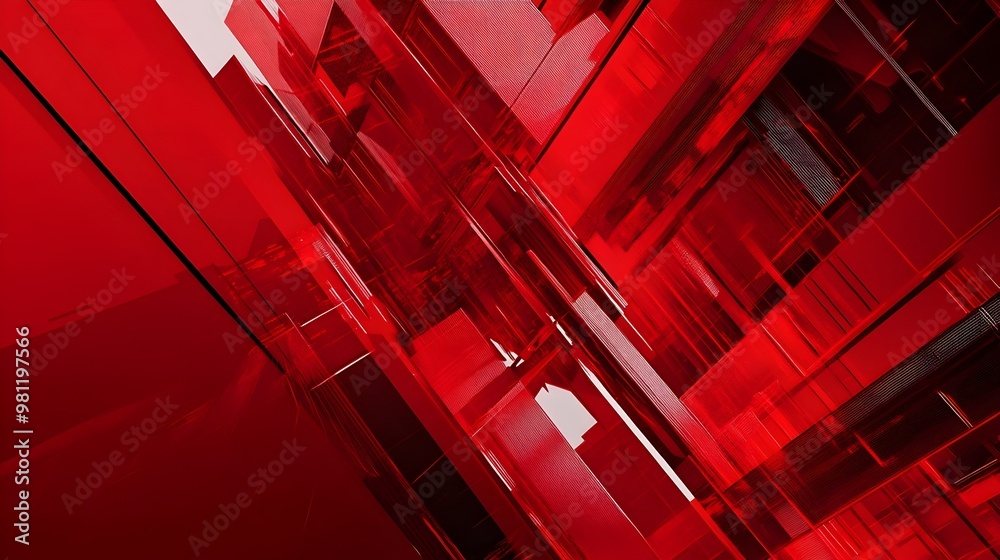 Fototapeta premium Striking Red Abstract Geometric Digital Art Background with Dynamic Intersecting Lines and Shapes