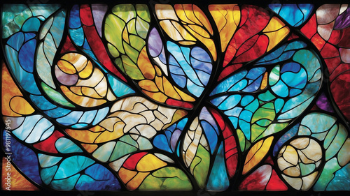 Vibrant Abstract Stained Glass Mosaic in Bold Colors