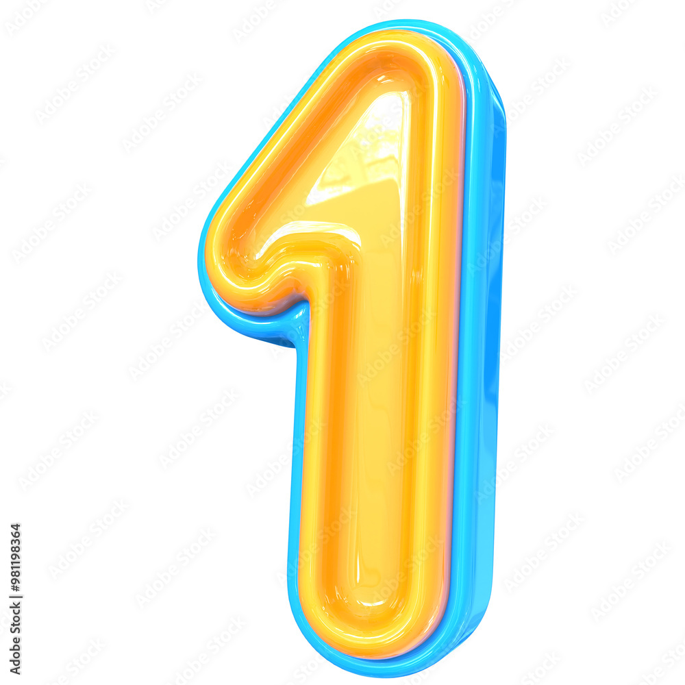 Blue With Yellow Number 1 3D Rendering Blue With Yellow Number 1 3D Rendering