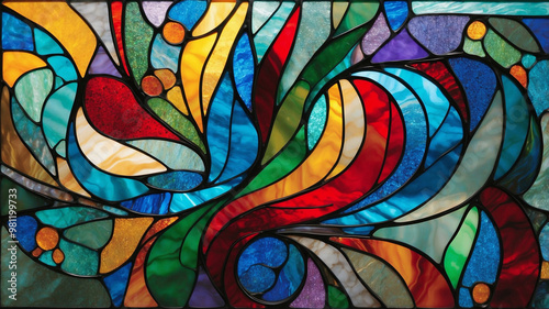 Vibrant Abstract Stained Glass Mosaic in Bold Colors
