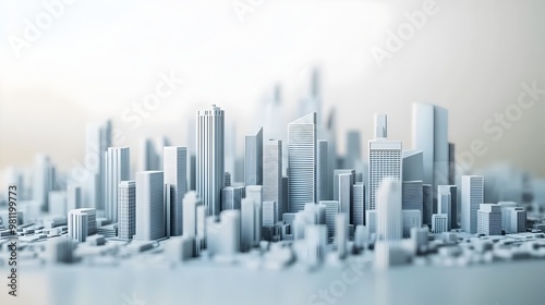 Expansive Cityscape with Towering Skyscrapers and Minimalist Design