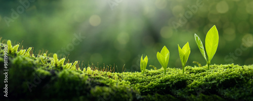 Green business growth concept. environment, net zero, esg, ecology and sustainable global environment. Sapling growing into big tree on green background.