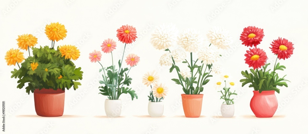 Spring cleaning featuring various chrysanthemums in a charming arrangement Spring cleaning featuring various chrysanthemums in a charming arrangement
