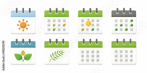 Nature-Inspired Calendar Icons: Simple Flat Vector Designs of Leaves and Flowers for Each Month of 2025