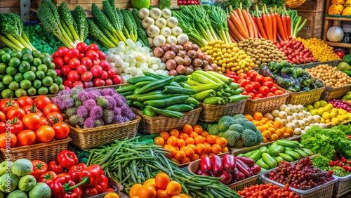 Fototapeta Naklejka Na Ścianę i Meble -  Colorful display of fresh produce at the local market, fresh, produce, colorful, display, market, vegetables, fruits