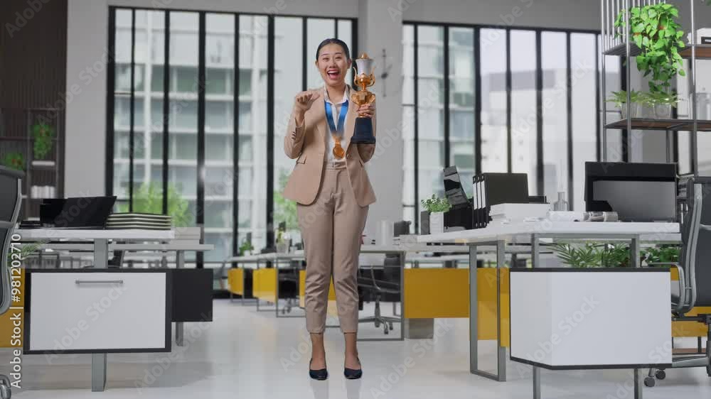 Stockvideon Full Body Of Asian Business Woman In A Suit With A Gold ...