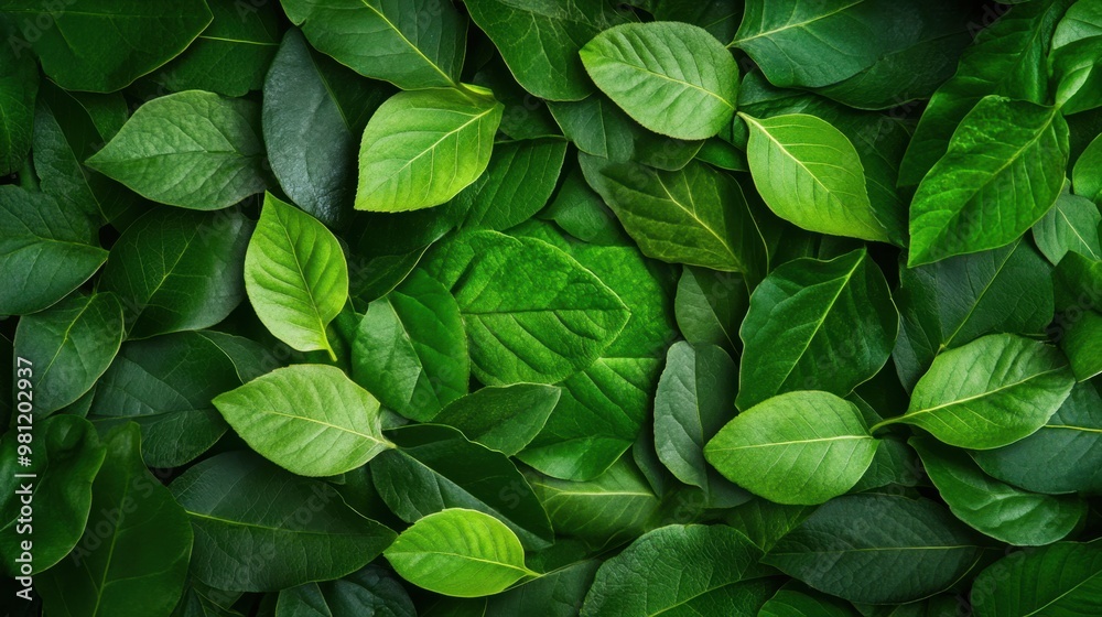 Environmental concept featuring green plant leaves forming a natural abstract pattern representing sustainability and eco-friendly living