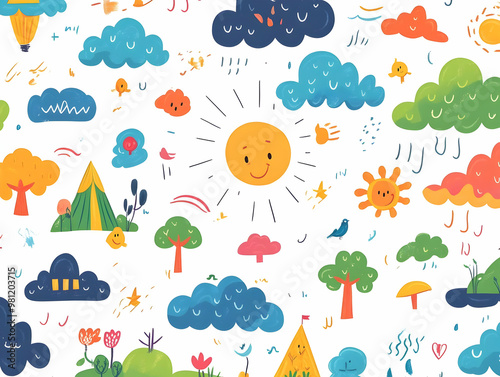 Seamless Cartoon-Style Weather Map Tiles for Election Forecasts: Flat Vector Illustration of Political Climates on White Background with Trend Analysis Space