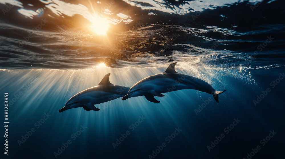 Fototapeta premium Dolphins leaping out of the sea