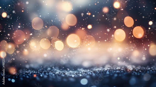 Colorful shiny winter background with snowflakes and bokeh light 