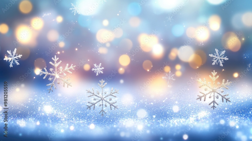 Colorful shiny winter background with snowflakes and bokeh light Colorful shiny winter background with snowflakes and bokeh light