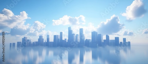 Abstract modern city skyline with a cloudy blue sky in the backdrop rendered in 3D illustration