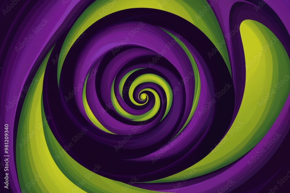 The design showcases a bold swirl pattern in purple and green, creating a vintage yet chaotic aesthetic that evokes an eerie atmosphere, captivating viewers with its dynamic colors and forms