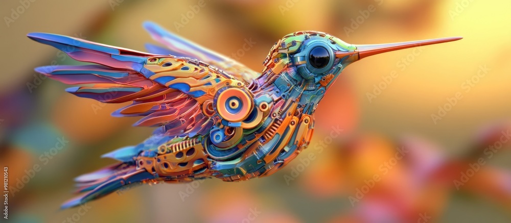 Vibrantly colored mechanical hummingbird model Vibrantly colored mechanical hummingbird model