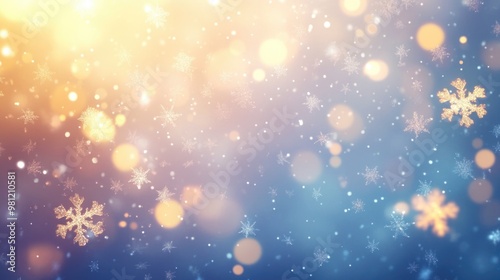 Colorful shiny winter background with snowflakes and bokeh light 