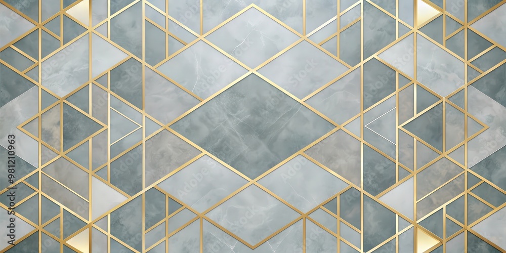 Canvas poster with gray-gold and bluish geometric shapes in wallpaper style, canvas, poster, gray, gold, blue, geometric Canvas poster with gray-gold and bluish geometric shapes in wallpaper style, canvas, poster, gray, gold, blue, geometric
